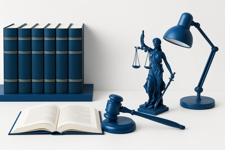Modern law library with blue accents
